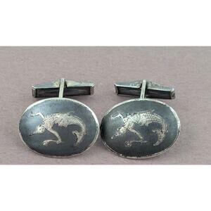 Vintage Amfarco Sterling Silver Cufflinks Made In Siam Signed 10g Asian Motif